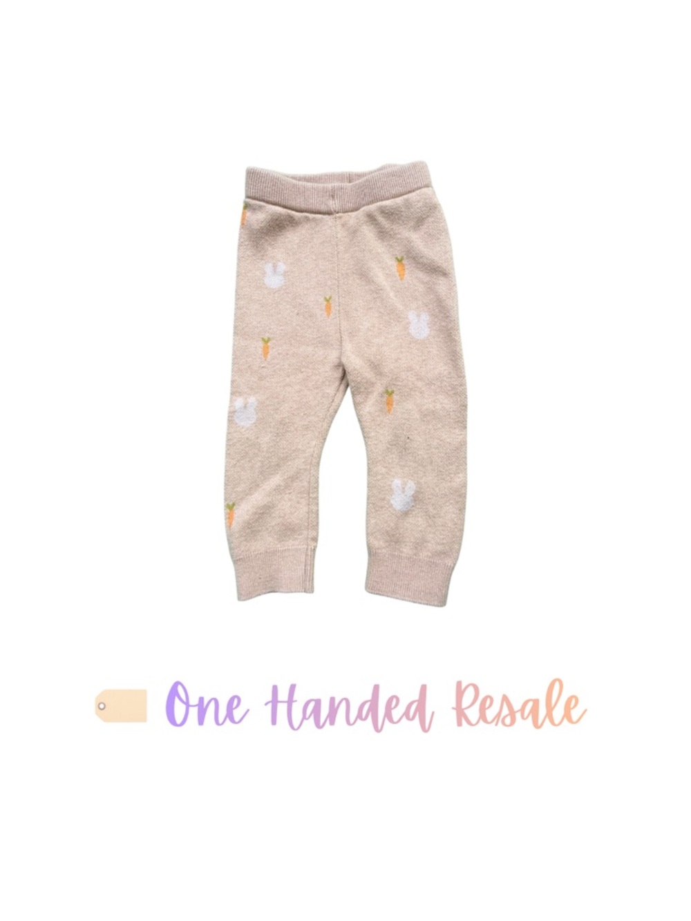 🥕 Cat & Jack Comfy Beige Tan Baby Pants Bunny Rabbit Carrot Motif 6-9M